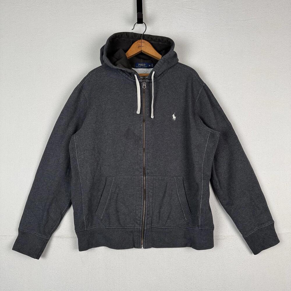 Polo Ralph Lauren Thermal‎ Hoodie Men’s XL Full Zip Gray/Brown Sweatshirt *Read